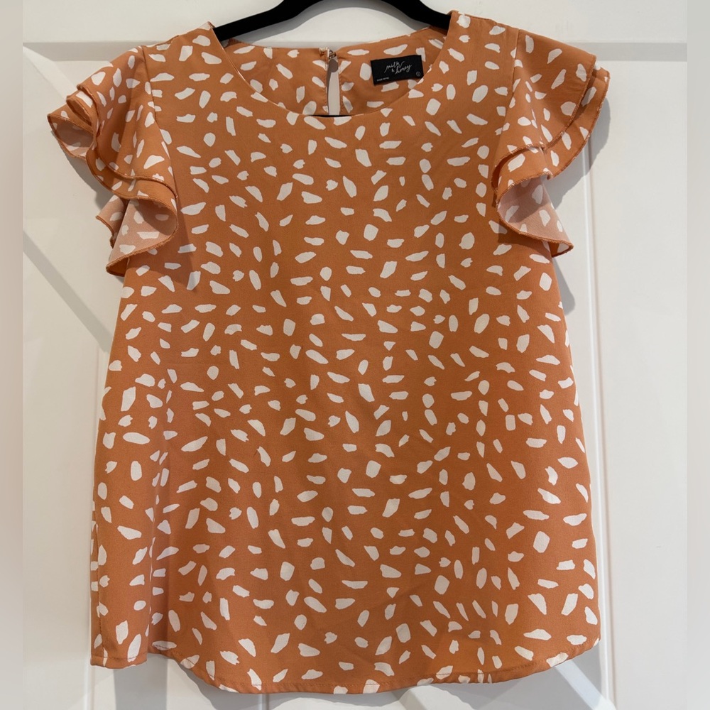 Milk and Honey Orange Patterned Ruffle Blouse